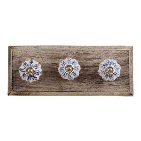 Blue Lotus Ceramic Wooden Hooks